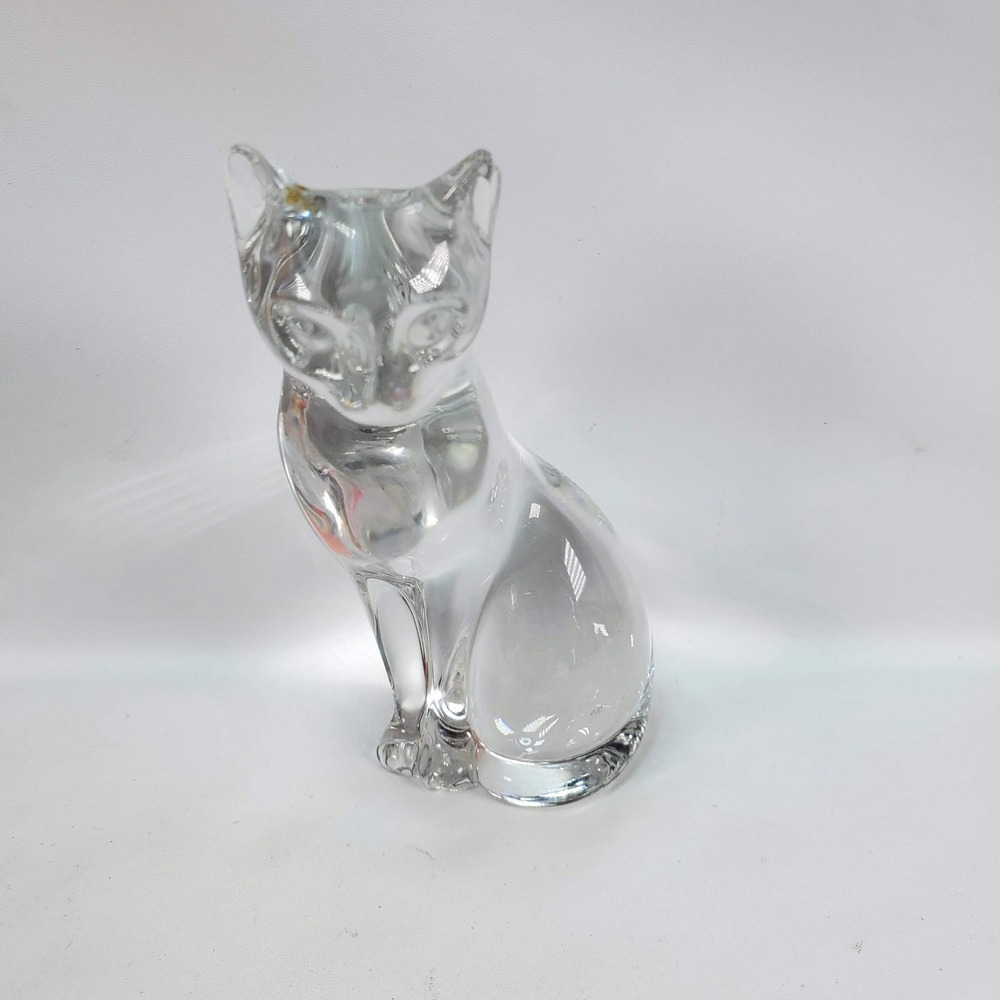 Lenox Crystal Cat Figurine Clear Art Glass Sitting Kitty Sculpture 5 inch 1993